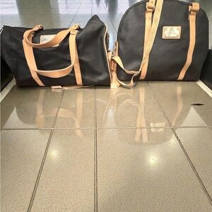 Stylish Black and Tan Traveling Bag Set